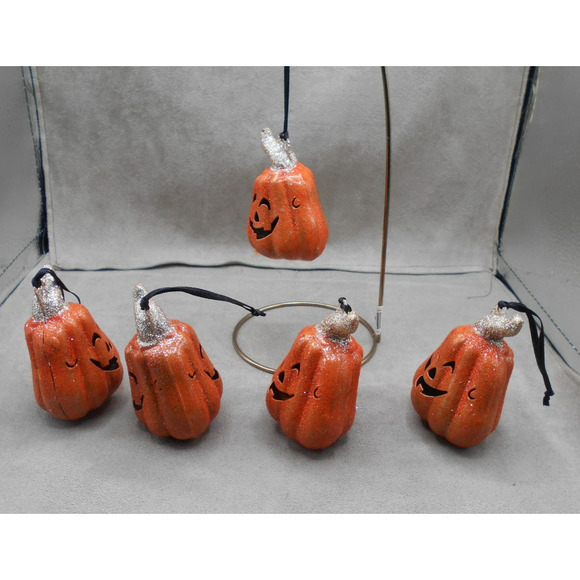 Pier 1 Imports Halloween Ornament Glitter Pumpkin Metal Bell Lot of 5 - Picture 3 of 5